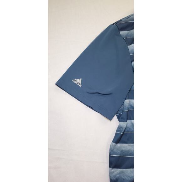 Adidas Sz XL Golf Polo Shirt Mens Blue Striped Performance Short Sleeve CA2 - Picture 6 of 8